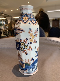 A pair of polychrome Dutch Delft octagonal chinoiserie vases, 18th C.