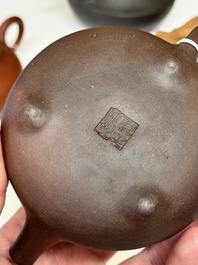 Four Chinese Yixing stoneware teapots, Fan Dasheng 范大生 seal mark, 19/20th C.