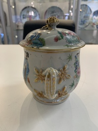 A Chinese Canton famille rose 'Wu Shuang Pu' covered sugar bowl and two bowls, 19th C.