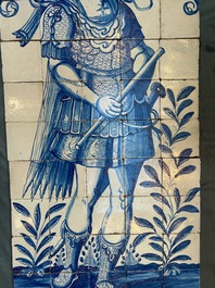 A rare and very large blue and white Dutch Delft 60-piece tile mural depicting Hannibal, 17th C.