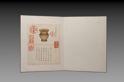 Chinese school: 'Album of Qing dynasty imperial porcelain', Qianlong seal mark, ink and colour on silk, 19/20th C.