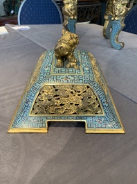 An exceptional Chinese cloisonn&eacute; &lsquo;Taotie&rsquo; censer and cover, 'fang ding 方鼎', Qianlong