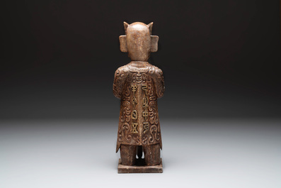 A Chinese Sanxingdui-style marble sculpture of a warrior, 20th C.