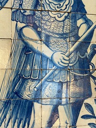 A rare and very large blue and white Dutch Delft 60-piece tile mural depicting Hannibal, 17th C.