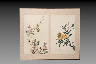 Chinese school: 'Flowers and calligraphies', writings with signatures of celebrities, ink and colour on paper
