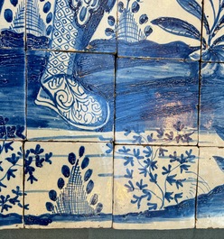 A rare and very large blue and white Dutch Delft 60-piece tile mural depicting Hannibal, 17th C.