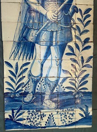 A rare and very large blue and white Dutch Delft 60-piece tile mural depicting Hannibal, 17th C.