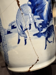 A Chinese blue and white 'deer and crane' rouleau vase, Kangxi