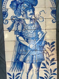 A rare and very large blue and white Dutch Delft 60-piece tile mural depicting Hannibal, 17th C.