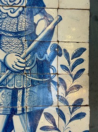A rare and very large blue and white Dutch Delft 60-piece tile mural depicting Hannibal, 17th C.