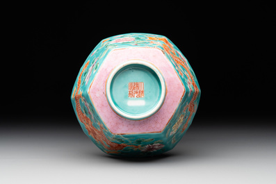 A Chinese famille rose 'parrot' plate and a turquoise-ground 'dragon' bowl, Daoguang mark and of the period