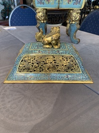 An exceptional Chinese cloisonn&eacute; &lsquo;Taotie&rsquo; censer and cover, 'fang ding 方鼎', Qianlong