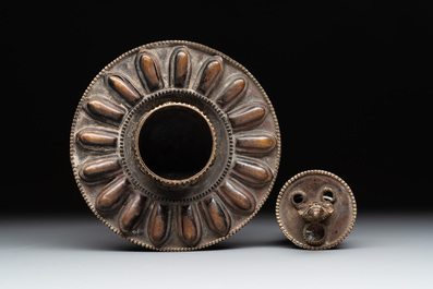 Three Tibetan bronze vajra and a copper incense burner, 18/20th C.