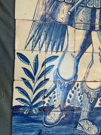 A rare and very large blue and white Dutch Delft 60-piece tile mural depicting Hannibal, 17th C.
