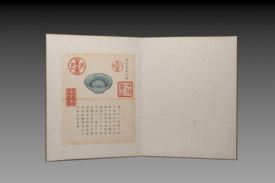 Chinese school: 'Album of Qing dynasty imperial porcelain', Qianlong seal mark, ink and colour on silk, 19/20th C.
