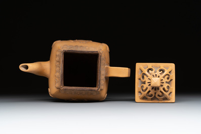Two Chinese Yixing stoneware teapots, seal marks, 19th C.