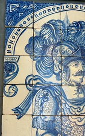 A rare and very large blue and white Dutch Delft 60-piece tile mural depicting Hannibal, 17th C.
