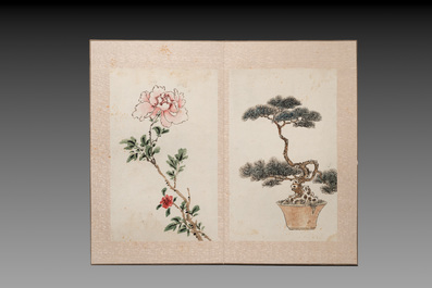 Chinese school: 'Flowers and calligraphies', writings with signatures of celebrities, ink and colour on paper