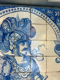 A rare and very large blue and white Dutch Delft 60-piece tile mural depicting Hannibal, 17th C.