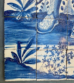 A rare and very large blue and white Dutch Delft 60-piece tile mural depicting Hannibal, 17th C.