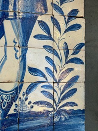 A rare and very large blue and white Dutch Delft 60-piece tile mural depicting Hannibal, 17th C.