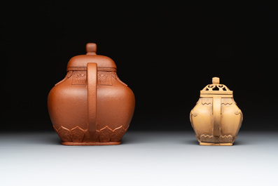 Two Chinese Yixing stoneware teapots, seal marks, 19th C.