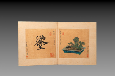 Pu Xinyu 溥心畬 (1896-1963): 'Album of bonsai', ink and colour on silk