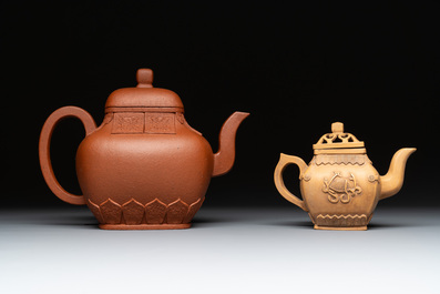 Two Chinese Yixing stoneware teapots, seal marks, 19th C.
