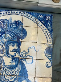 A rare and very large blue and white Dutch Delft 60-piece tile mural depicting Hannibal, 17th C.
