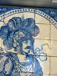 A rare and very large blue and white Dutch Delft 60-piece tile mural depicting Hannibal, 17th C.