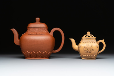 Two Chinese Yixing stoneware teapots, seal marks, 19th C.