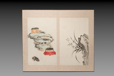 Chinese school: 'Flowers and calligraphies', writings with signatures of celebrities, ink and colour on paper