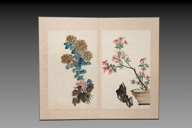 Chinese school: 'Flowers and calligraphies', writings with signatures of celebrities, ink and colour on paper