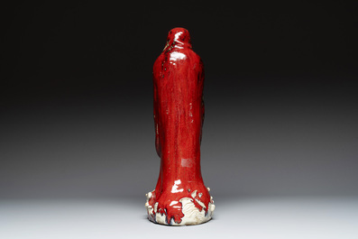A Chinese Shiwan flamb&eacute;-glazed figure of a Luohan, Deng 邓 seal mark, dated 1927