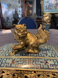 An exceptional Chinese cloisonn&eacute; &lsquo;Taotie&rsquo; censer and cover, 'fang ding 方鼎', Qianlong