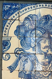 A rare and very large blue and white Dutch Delft 60-piece tile mural depicting Hannibal, 17th C.