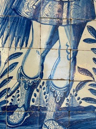 A rare and very large blue and white Dutch Delft 60-piece tile mural depicting Hannibal, 17th C.