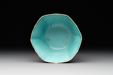 A Chinese famille rose 'parrot' plate and a turquoise-ground 'dragon' bowl, Daoguang mark and of the period