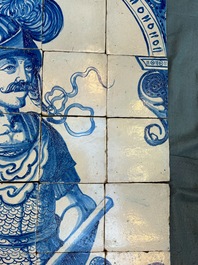A rare and very large blue and white Dutch Delft 60-piece tile mural depicting Hannibal, 17th C.