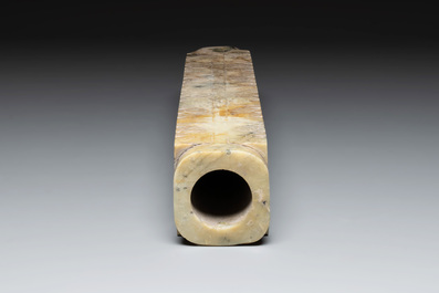 A large Chinese Liangzhu-style jade cong vase, 20th C.