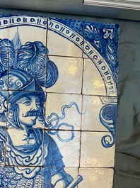 A rare and very large blue and white Dutch Delft 60-piece tile mural depicting Hannibal, 17th C.