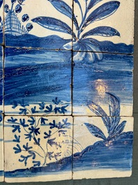 A rare and very large blue and white Dutch Delft 60-piece tile mural depicting Hannibal, 17th C.