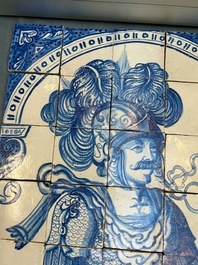 A rare and very large blue and white Dutch Delft 60-piece tile mural depicting Hannibal, 17th C.