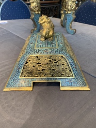 An exceptional Chinese cloisonn&eacute; &lsquo;Taotie&rsquo; censer and cover, 'fang ding 方鼎', Qianlong
