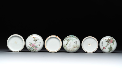 Eight Chinese famille rose seal paste boxes, various marks, Republic