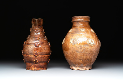 Three relief-decorated pottery wares, Western Europe, 13th C. and later