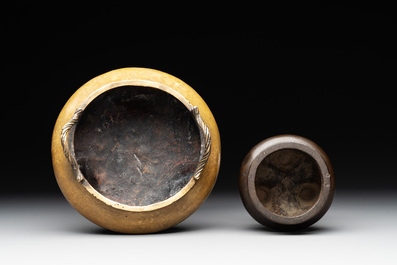 Two Chinese bronze tripod censers, Ming/Qing