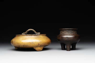 Two Chinese bronze tripod censers, Ming/Qing