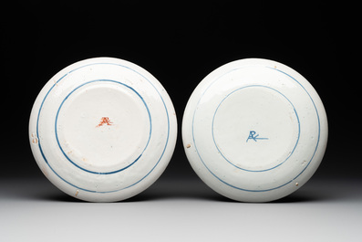 Eight polychrome Dutch Delft plates, 18th C.