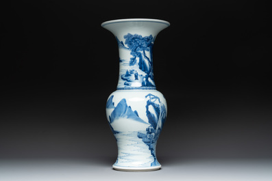 A Chinese blue and white 'yenyen' vase with figures in a landscape, 19/20th C.